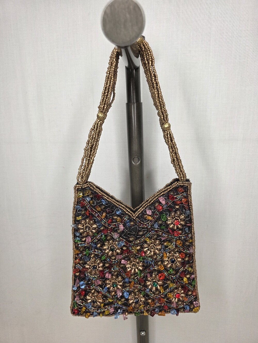 Bamboo Trading Co Vintage Beaded Evening Bag Colorful Gem Elements Bronze